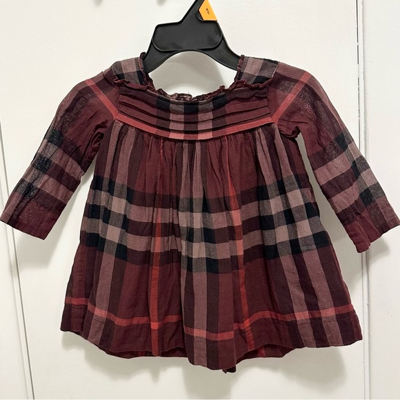 Burberry Children Baby Girl Dress Burgundy Plaid Cotton 6 Mo Infant Classic  Prep